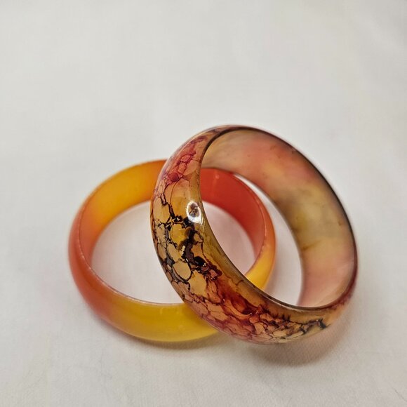 Vintage Resin Plastic Bangle Bracelet Retro Orang Yellow Fall Lot of 2 Boho - Picture 1 of 9